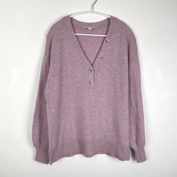 LOFT Slouchy Henley Sweater M Knit Pullover Long Sleeve Lilac Purple Cozy Lounge - Picture 1 of 12
